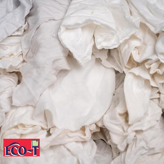 10 lb Box Eco-T Paint Rags - White T-Shirt Material, 100% Recycled, Eco-Friendly, High Absorbency, Low Lint, Low-Cost, Painting and Cleaning Cloth
