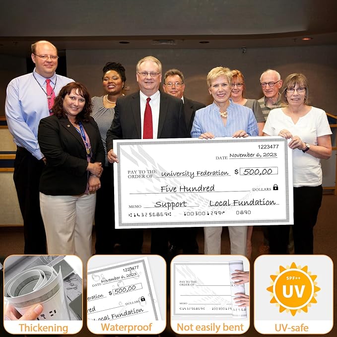 Big Check Large Check - 30" x 16" Reusable Giant Check Big Checks for Presentations for Awards,Giant Fake Check for Endowment Donations, Large Blank Oversized Check Cardboard