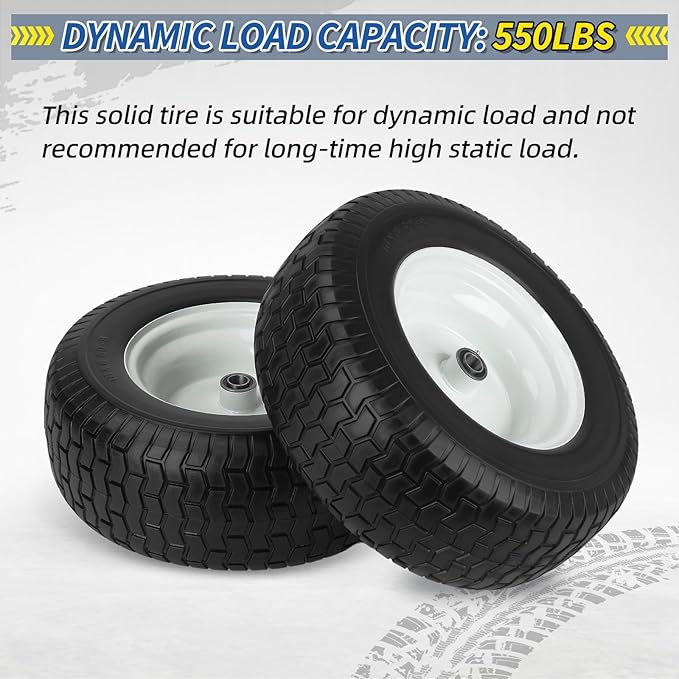 16x6.50-8 Flat Free Riding Lawn Mower Tire and Wheel, 2 Pcs 16x6.5-8nhs Garden Tractor Lawnmower Tyre, with 3/4" & 5/8" Bearing, 3" -4.5" -6" Centered Hub