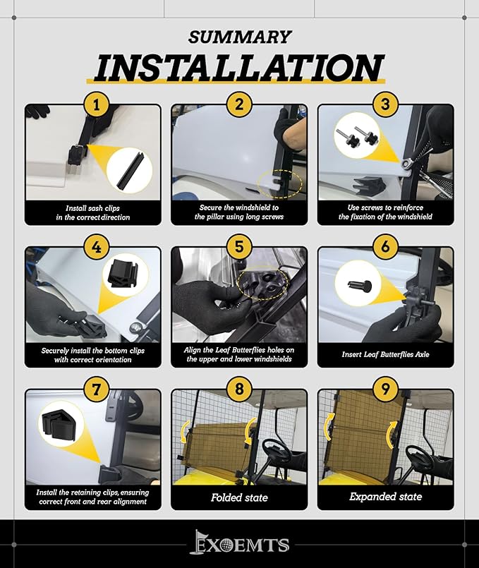 Golf Cart Windshield for EZGO TXT 1995-2013 Gas & Electric, 40.7" W X 28.3" H, 3/16" Thick PC, Foldable Front Windshield with Heavy Duty Hinge, Anti-UV, Impact Resistant, Scratch Resistant