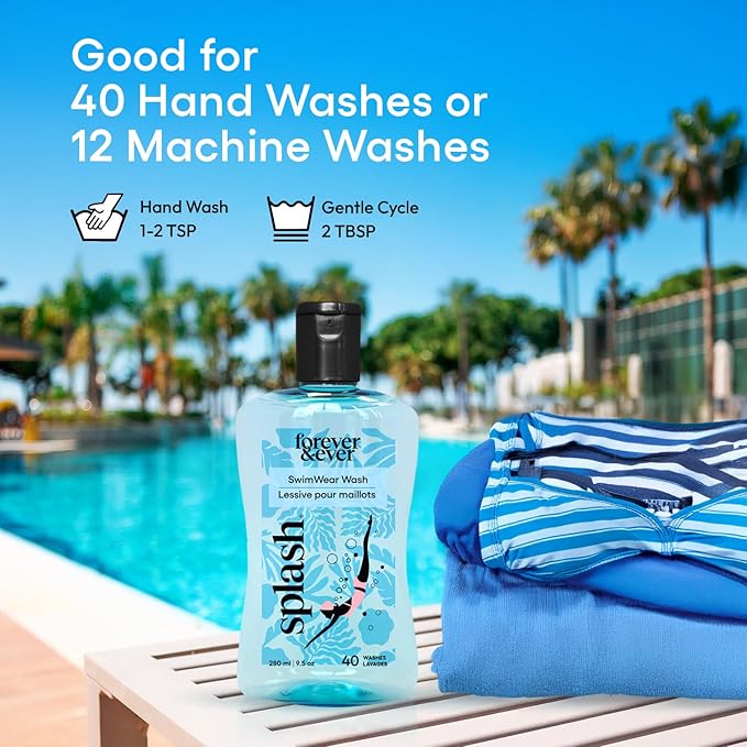 Splash All Natural Laundry Detergent, Liquid Laundry Detergent, Chlorine Neutralizer Swimsuit Wash, Hypoallergenic, Gentle & Color Safe Formula, High Efficiency (HE) Compatible Wash, 9.5 fl oz, 1 Pack