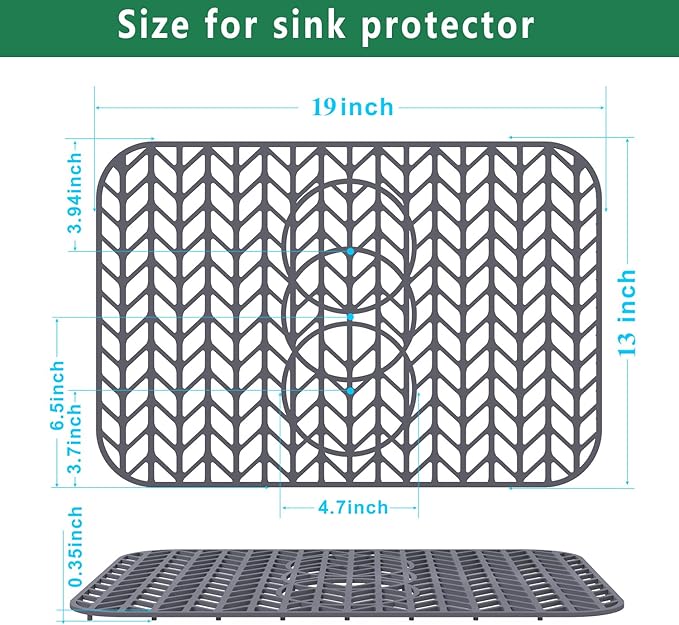 GUUKIN Sink Protectors for Kitchen Sink 19x13 & 24x12.5 & 13x11 & 26x14 & 28x14 & 29x15, Large Silicone Mats Grid for Bottom of Farmhouse Stainless Steel (19x12.5 with 3 Reserved Holes)