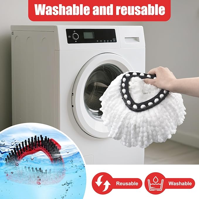 Spin Mop Replacement Handle, 2 Pack Mop Head&Base Scrub Brush 4-Section 30-to-58 inch Mop Replacement Stick Compatible with Ocedar Mop Handle for Easy Wring Mop Refills