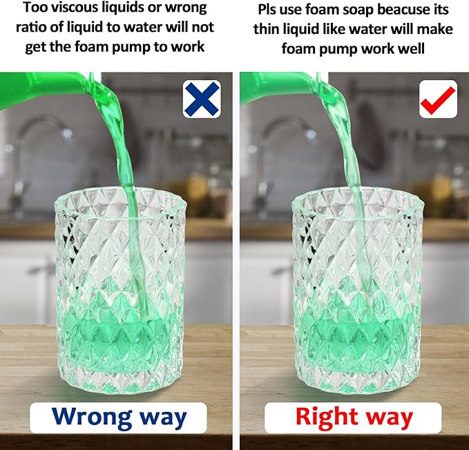 Bathroom Glass Soap Dispenser with Durable Rust-Proof Plastic Foam Pump Hand Lotion Dispenser Antislip Shampoo Kitchen 10oz 2 Pack