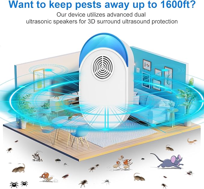 2025 Upgraded Ultrasonic Repeller 8 Packs, Indoor Ultrasonic and Repellent for Roach, Rodent, Mouse, Bugs, Ant, Mosquito, Mice, Spider, Electronic Plug in Pest Control