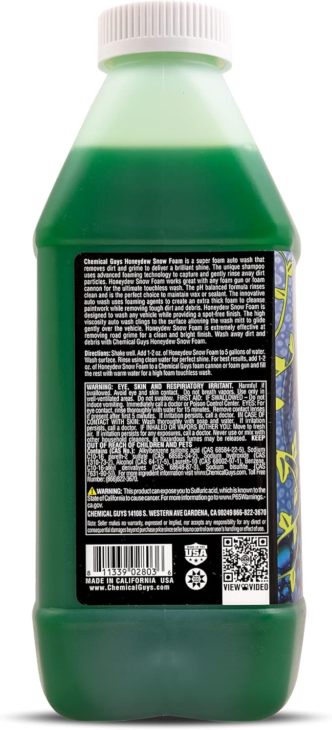 Chemical Guys Car Wash Soap for Foam Cannon or Bucket, Honeydew Snow Foam Car Wash Soap for Trucks, Motorcycles, RVs & More, Super Suds, Honeydew Scent - 64 oz (Half Gallon)