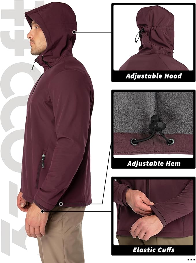 33,000ft Men's Hooded Softshell Jacket Waterproof Lightweight Insulated Windbreaker Fleece Lined Rain Shell Jacket