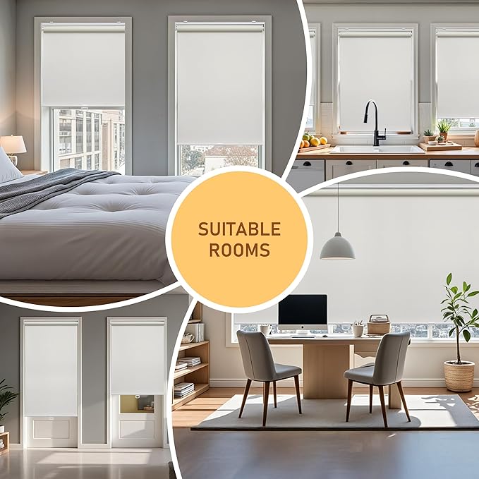 AOSKY Cordless Roller Shades Blackout Blinds for Windows Room Darkening Rolled Up Shades with Spring System, UV Protection Window Shades Door Blinds for Home and Office (33.5" W x 72" H, Ivory White)