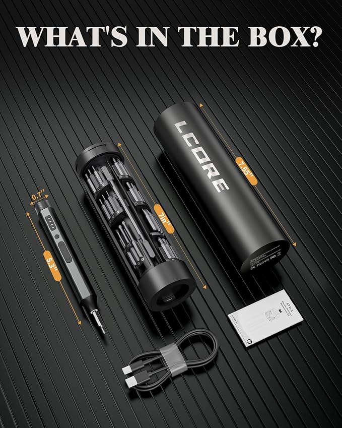 LCORE 67 in 1 Electric Screwdriver Set, 4 Adjustable Torque (0.05 to 0.35 N.m with Manual 5N.m Mode), 62 S2 Steel Bits, Magnetic Storage Case, 4 LED Lights for Electronics Phone Laptop Camera Repair