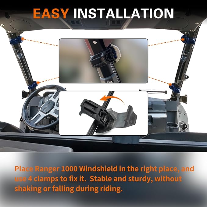 Clear Front Windshield Heavy Duty Scratch Resistant Full Windshield Compatible with Polaris Ranger XP 1000 / 900 / Crew 2017-2025 Accessories Polycarbonate Vented UTV Window