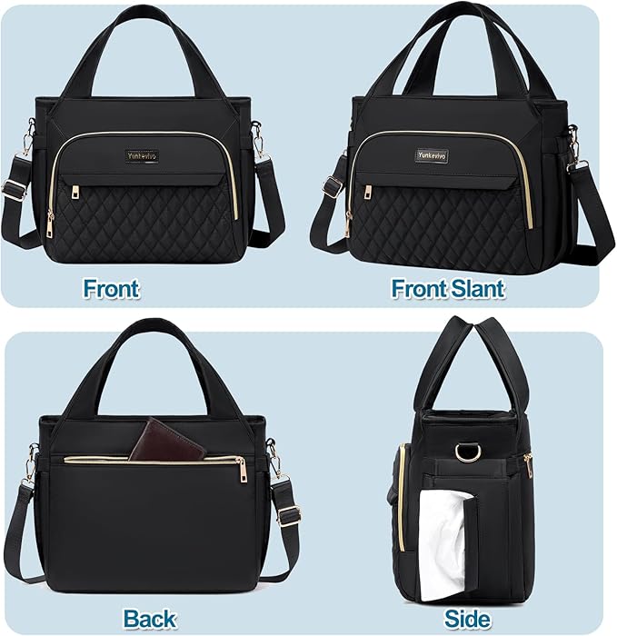 Lunch Bag Lunch Box Women - Insulated Lunch Tote Bag for Women Men, Leakproof Large Womens Lunch Bags for Work, Lunch Cooler Bag for Adult with Side Pocket for Picnic, Hiking, Beach (Black)