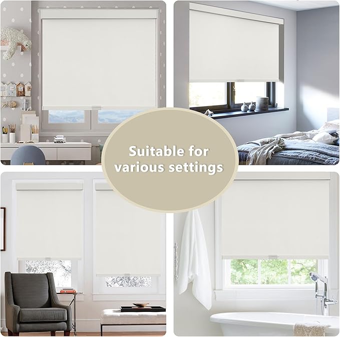 Cordless Blackout Roller Shades Blinds for Windows Free-Stop,Pull Down Room Darkening with Valance,Thermal Insulated Woven Fabric Window Door Blinds for Home,Office,Beige 64" W x 72" H