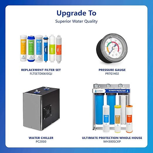 Express Water Reverse Osmosis Deionization Filtration System - 6 Stage RO With Faucet and Tank - Under Sink Filter - 100 GPD