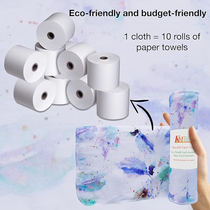 Pack of 10 Reusable Paper Towels | 10x10 Inch Cotton Towels | Kitchen Utensils Print | Eco Friendly, Washable, Quick Drying | Sustainable Cleaning Cloths | Splashy