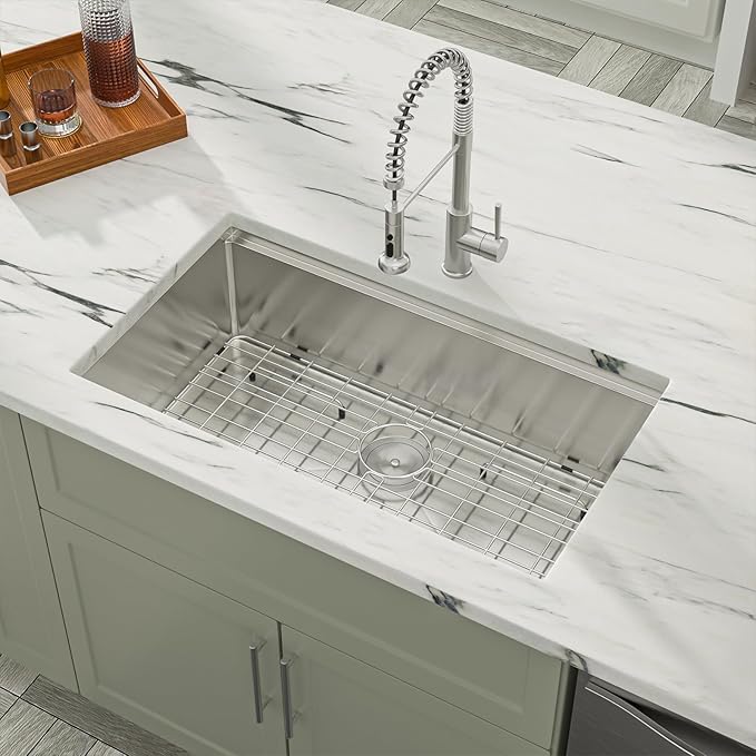 Dcolora 32 Inch Kitchen Sink Undermount Workstation Handmade-Welding 16 Gauge Stainless Steel Large Single Bowl Sinks, Round Corner 32"x19"x10", DC-U7744