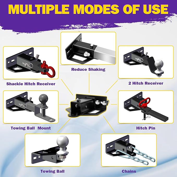Zero Turn Lawn Mower Hitch with 2" Receiver, 6mm Steel Trailer Hitch with Chain Slot, Upgraded Reinforced Washer & Weld-On Bolt Lock System, Universal Fit for Tractor, ATV, Golf Cart, Trailer