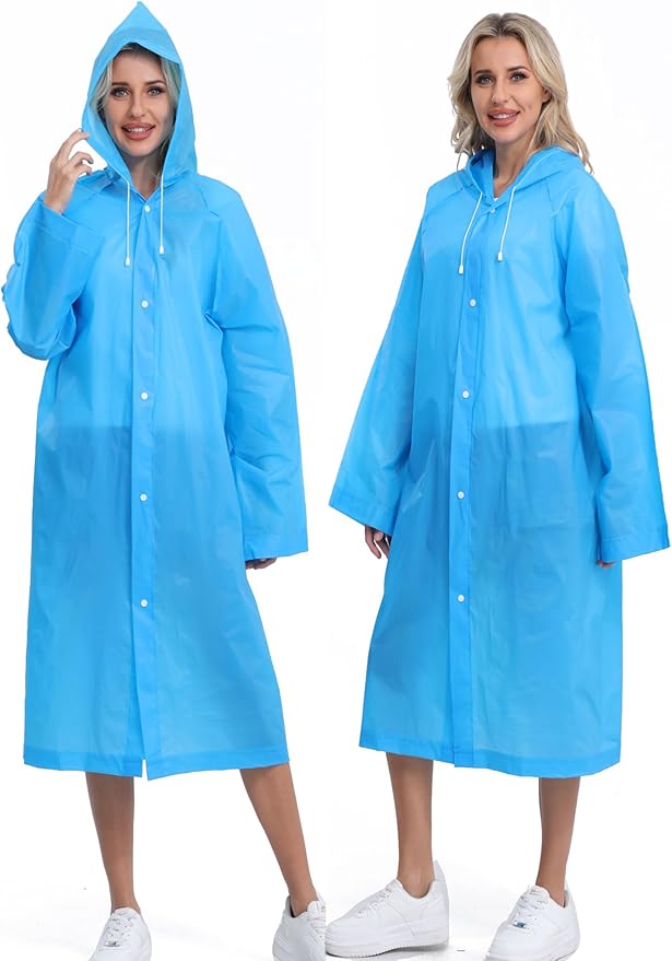 2-Pack Reusable Rain Ponchos for Adults, HOOMBOOM Raincoats Emergency for Women/Men with Drawstring and Sleeves