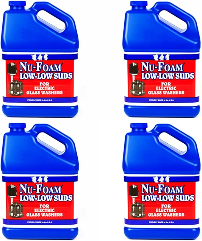 Nu-Foam Low Low Suds Liquid Detergent for Bar Glassware - Original Streak-Free Solution - Hand Washing Bar, Tavern, Brewery Supplies - Concentrated (1 Gallon (Pack of 4))