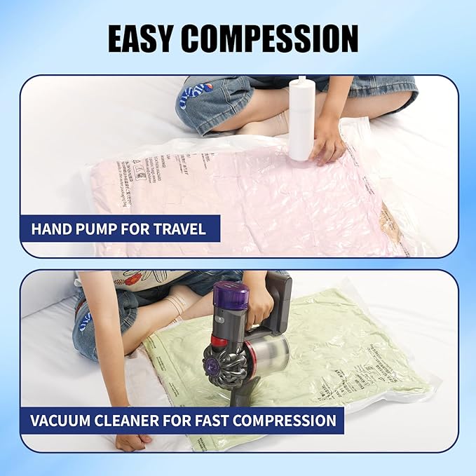 10 Pack Jumbo Vacuum Storage Bags with Hand Pump, Sturdy Leak-Free Vacuum Seal Bags, 80% Space Saver Vacuum Seal Bags for Clothing, Pillows, Bedding, Blankets, Comforters, Travel Luggage - Jumbo