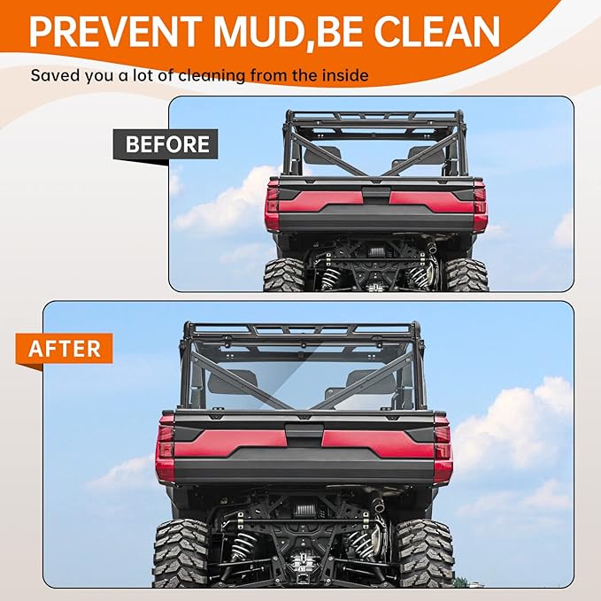 Rear Windshield Compatible With Polaris Ranger XP 1000 / Crew 1000 / 900 2017-2025 Scratch Resistant Full Size Hard Rear Window