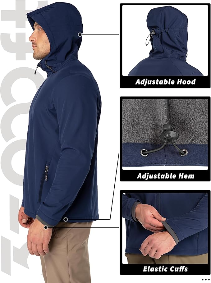 33,000ft Men's Hooded Softshell Jacket Waterproof Lightweight Insulated Windbreaker Fleece Lined Rain Shell Jacket