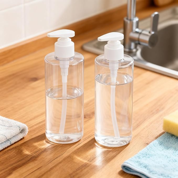 Plastic Pump Bottle Dispenser, BPA-Free Clear Refillable Empty Containers,2 Pack Portable Hand Pump Bottles Dispenser for Lotion Shampoo Conditioner
