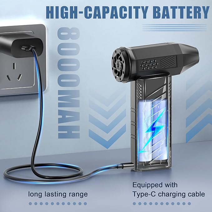 Compressed Air Duster, 180000RPM Electric Air Duster for Cleaning Keyboard&PC, Compressed Air Duster for PC with Illumination, Air Blower dusters for Laptop, Car and Home