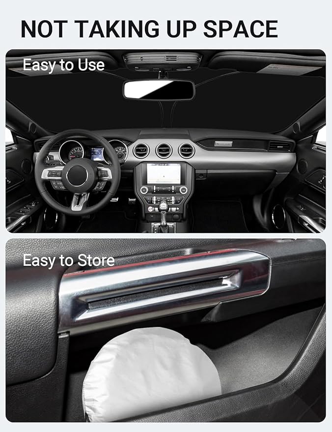 Proadsy 2025 Upgrade Windshield Sun Shade Custom Fit Ford Mustang 2015-2023 (NOT for Ford Mustang Mach-E) 4-Layer Foldable Front Sunshade Protector Sun Visor Blocks UV Rays Keep Car Cooler Accessories