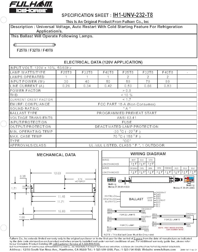Fulham FH11-UNV-750L-CEC FireHorse 11 - Emergency Ballast - Universal Voltage - 750 Initial Lumen Output, White