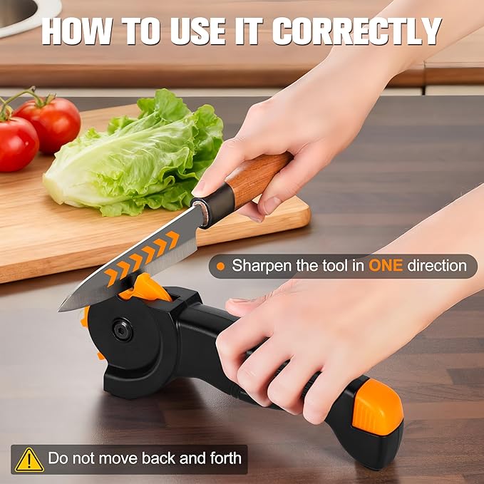 6-in-1 Garden Tool & Kitchen Knife Sharpener with Ceramic, Professional Knives Sharpener for Sharpens & Polishes Blades, Lawn Mower Blades, Axe, & Scissors Sharpening Tool with Non-Slip Grip