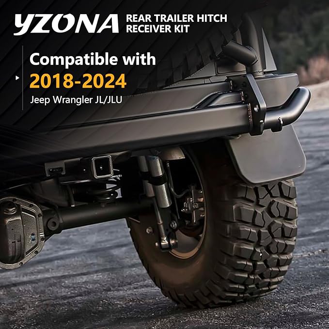 for Jeep Wrangler Tow Hitch Trailer Kit Compatible with 2018 2019 2020 2021 2022 2023 2024 Jeep Wrangler JL JLU Hitch Receiver with Cover, 2 Inch Rear Bumper Towing Combo (2 Door & 4 Doors)