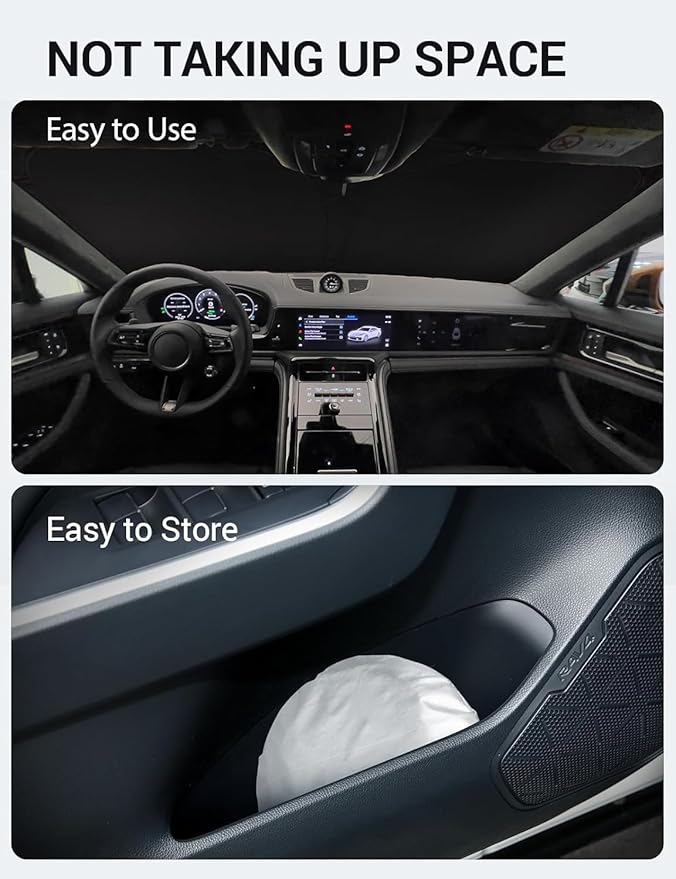 Proadsy 2025 Upgrade Windshield Sun Shade Custom Fit 2017-2023 2024 2025 Porsche Panamera Foldable Front Sunshade Protector Sun Visor Blocks UV Rays Keep Car Cooler