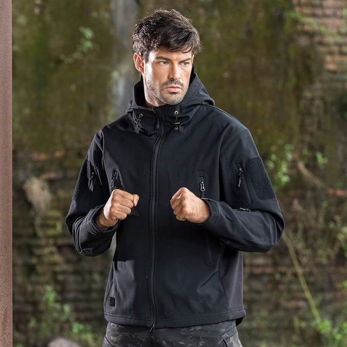 FREE SOLDIER Men's Outdoor Waterproof Soft Shell Hooded Military Tactical Jacket