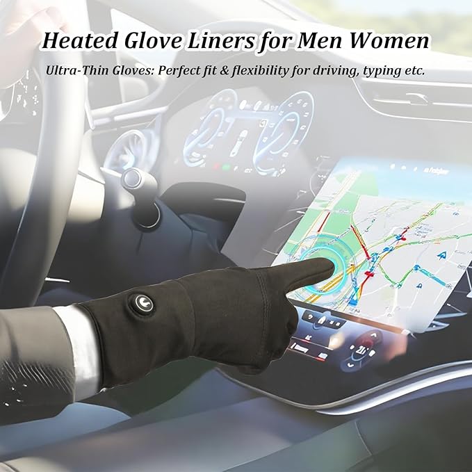 Heated Glove Liners for Men Women - Rechargeable Battery-Powered Electric Heating, Thin Flexible Touchscreen Gloves