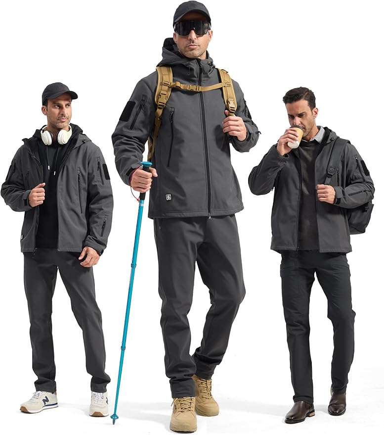 FREE SOLDIER Men's Outdoor Waterproof Soft Shell Hooded Military Tactical Jacket