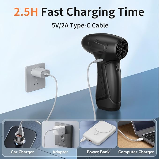 Rechargeable Compressed Air Duster for PC Computer, Cordless Mini Air Blower Portable, Super Powerful Dust Blower Speed Adjustable, Air Duster for Home, Outdoor, Leaf, Keyboard, Car Cleaning