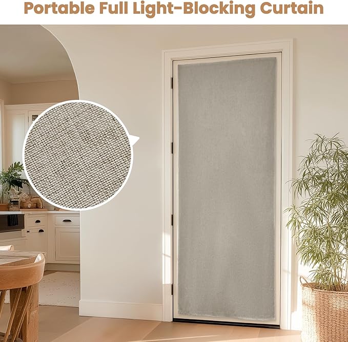 100% Blackout French Door Curtain,Adhesive, No Drilling Required,Small Curtains Designed for Installation On Doors (Light Coffee - W25 × L72 in)