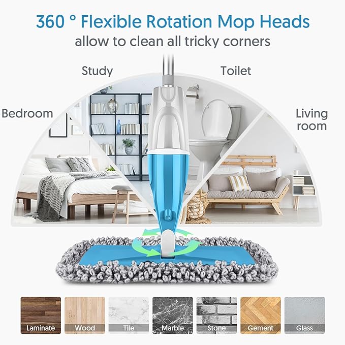 Microfiber Spray Floor Mops for Floors Cleaning- Hardowod Floor Mops with 440ML Refillable Bottles 3 Washable Mop Pads and 1 Scraper - Dust Wet Mop for Laminate Hardwood Ceramic Tile Wood Vinyl