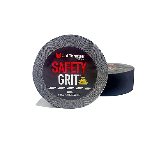 CatTongue Safety Grit Abrasive Grip Tape 2” - 60 Grit Anti-Slip Tape - Waterproof, Safety Traction for Stairs, Ramps and Walkways - Indoor/Outdoor Use (Black, 30ft)