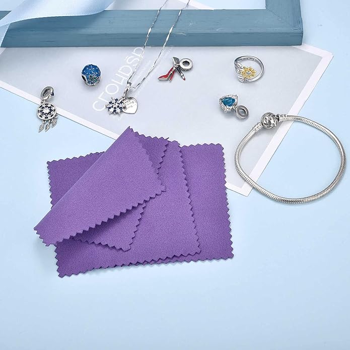 SEVENWELL 50pcs Jewelry Cleaning Cloth Pink Polishing Cloth for Sterling Silver Gold Platinum Small Polish Cloth 8x8cm