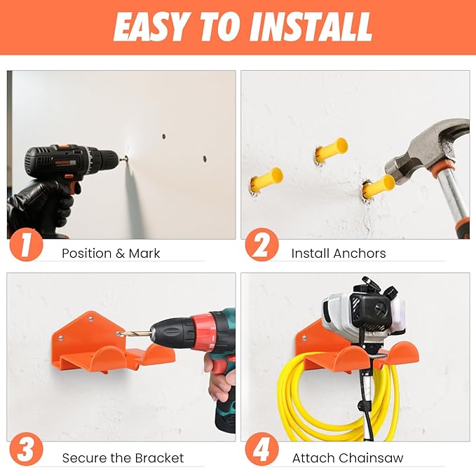 Weed Eater Hanger, Trimmer Rack Wall Mount Heavy Duty Weedeater Holder Garage Wall Mount for Power Tools, Grass Trimmer, Garden Tools