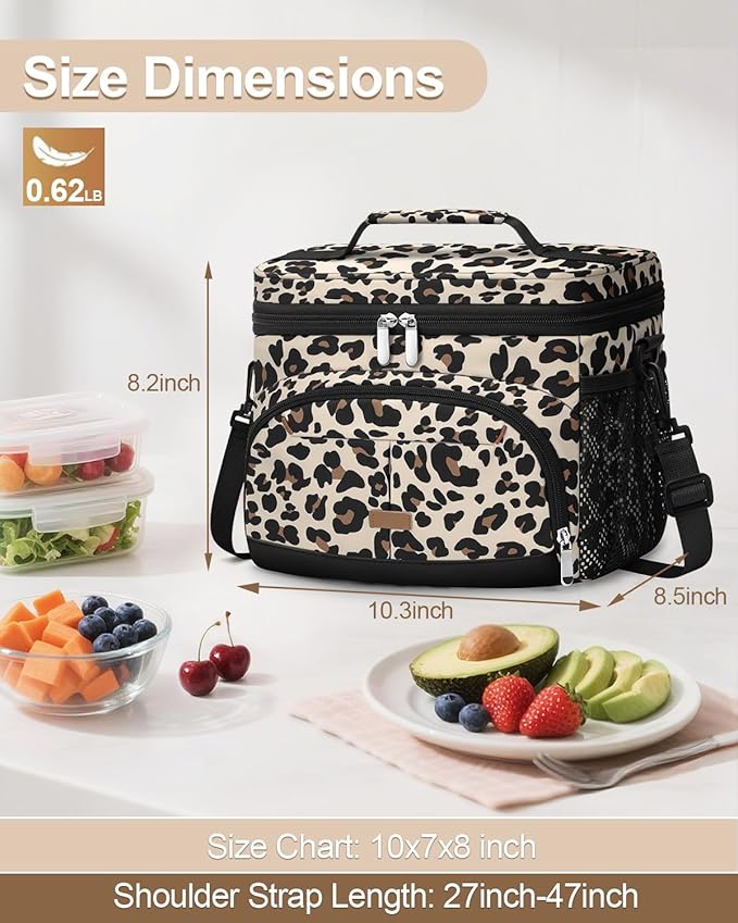 Lunch Box for Man Women, Insulated Lunch Bag Cooler Bag Leakproof Lunchbox Lunch Tote Bags with Removable Strap for Work School Picnic Travel (Leopard/12L