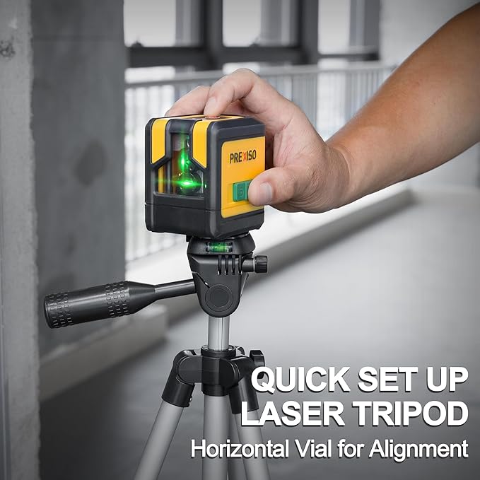PREXISO Laser Level with Tripod, 100Ft Dual Modules Self Leveling Cross Line Laser Level, Green Line leveler Tool for Floor Tile, Home Renovation, Construction with 31-1/2in Tripod, 2 AA Batteries