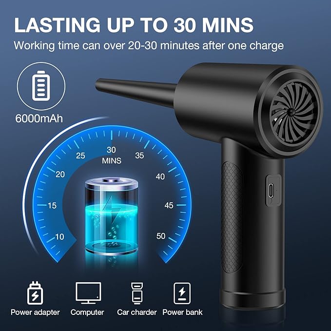 Compressed Air Duster, 3 Gear to 51000RPM Cordless Electric Air Duster, 6000mAh Rechargeable Air Blower with LED Light for Laptop Computer Camera Keyboard Cleaning Dust Hair Replace Compressed Air Can