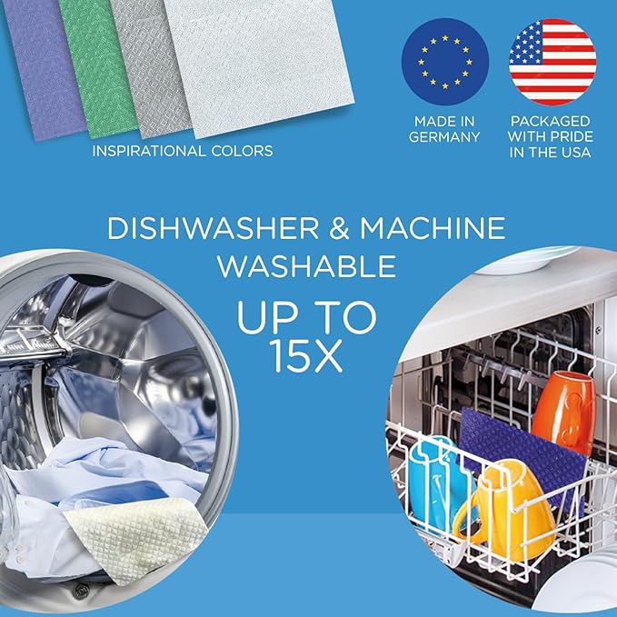 LOLA Swedish Dishcloths, 20 Pk - Biodegradable Reusable Paper Towels Absorbent Cellulose Kitchen Sponge Cloths Zero Waste Odor Free, Made in Germany