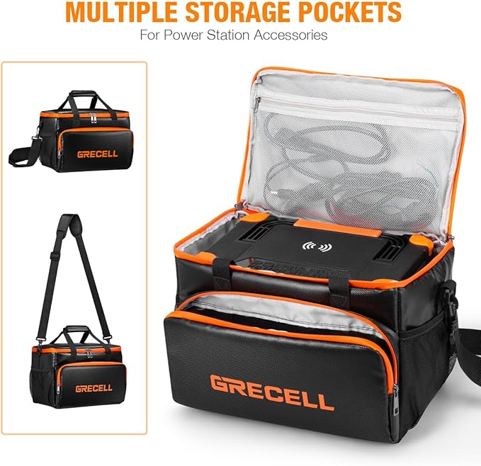 Fire-proof Carrying Case Bag Compatible with Jackery Explorer240/300/160/500/Anker521 Portable Power Station, Waterproof Camping Travel Storage Case Bag Multi-Pockets for Charging Cable and Accessory