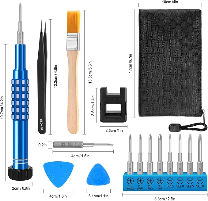 GISVAR 15PCS Precision Screwdriver Set with S2 Steel Magnetic Bits for Glasses, Watches, Laptop Repair | Includes Oxford Pouch, Magnetizer, Tweezers & Pry Tools