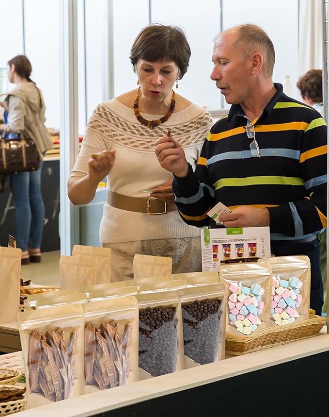 FireKylin 100 PCS Stand Up Pouches,7.9" x 11.8" Paper Bags With Window Clear Front Pouches Resealable Zipper Food Storage Brown