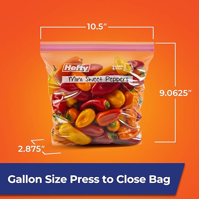 Hefty Press to Close Plastic Bags for Food Storage, Gallon Size, 20 Count