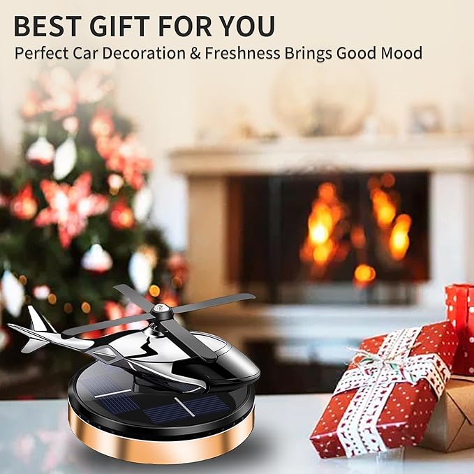 Car Air Freshener, Helicopter Solar Energy Rotating Aromatherapy Al Alloy Diffuser,Long-Lasting Fragrance, Interior Decoration Accessories Diffuser for Car and Home(Gold)